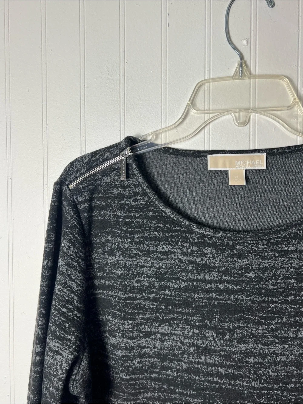 Michael Kors Heathered Black Gray Long Sleeve Knit Dress Size XL